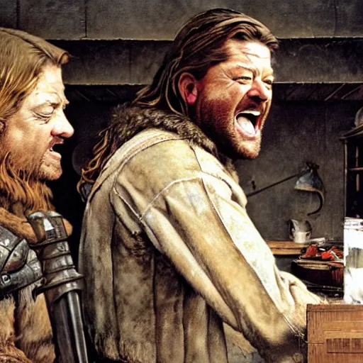 Image similar to ned stark screaming by norman rockwell