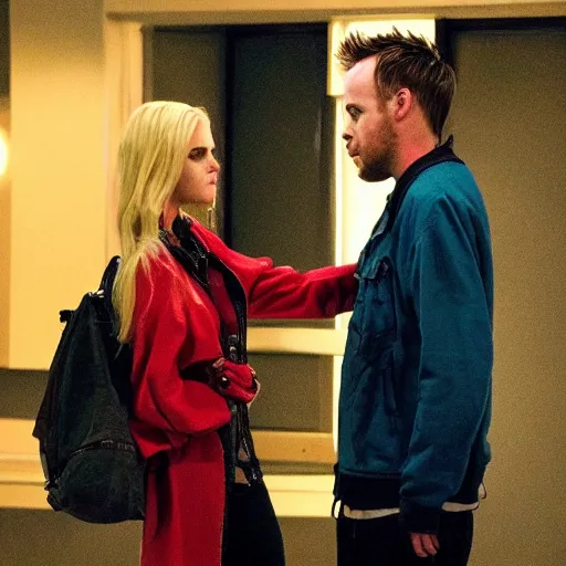 Image similar to Jesse Pinkman meeting Jesse Pinkwoman, his woman version