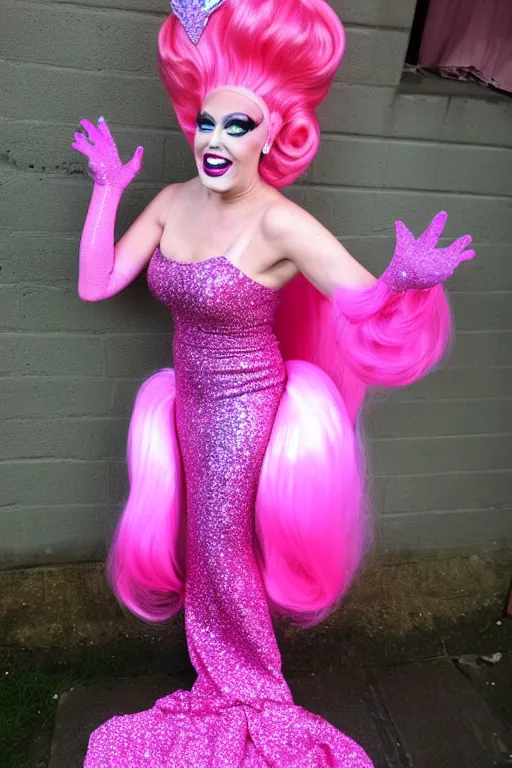 sassy drag queen wearing: pink glitter mermaid gown, | Stable Diffusion