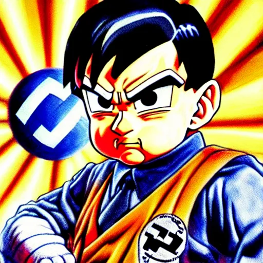 Prompt: Painting of Adolf Hitler, official, detailed, character dragonball, award winning artwork, Akira Toriyama