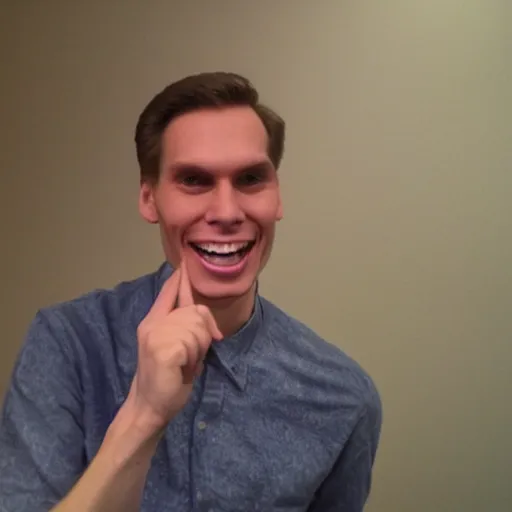 Prompt: jerma with an abnormally huge smile