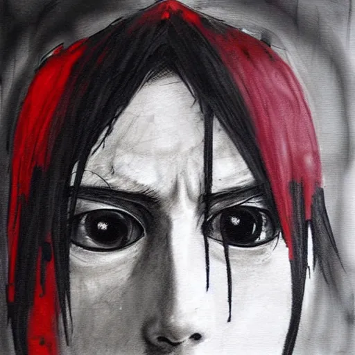 Image similar to itachi uchiha, paint by Guy Denning