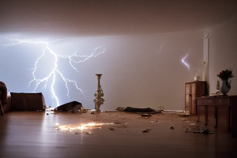 Prompt: struck by lightning inside home