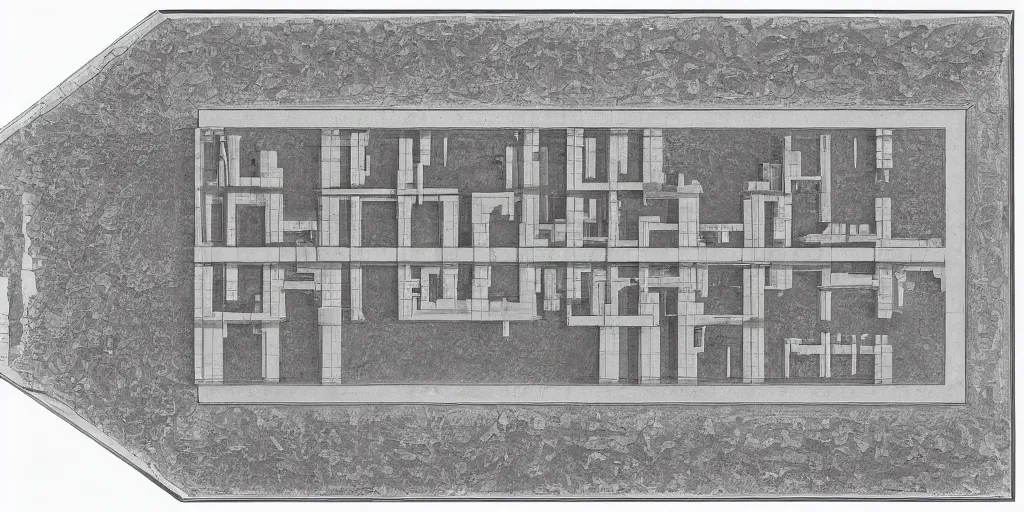 Prompt: Plan of the infinite recursive rooms of a monastery