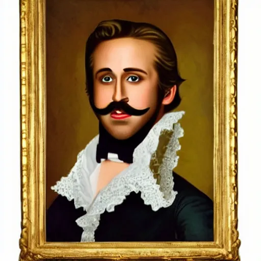 Image similar to portrait of ryan gosling as a 1 8 th century french aristocrat, large mustache,