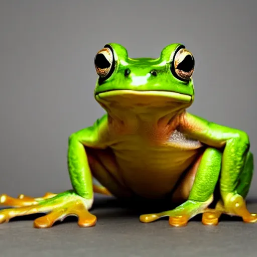 Image similar to a frog made of bananas, close - up professional photography, white background, studio lighting
