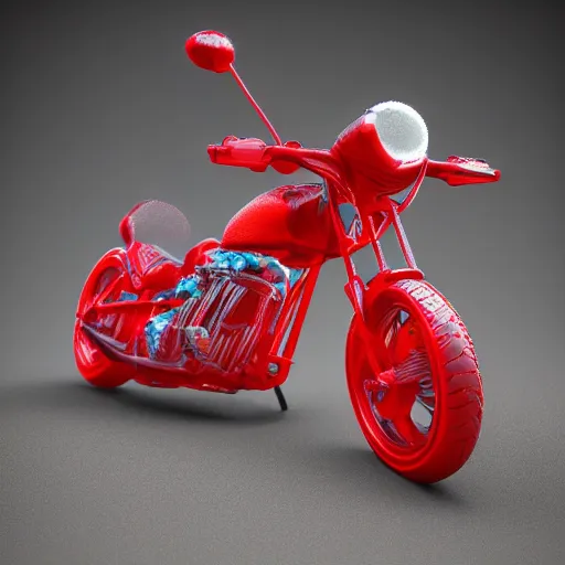 Image similar to motorcycle made from gummy candy, global illumination, photorealistic