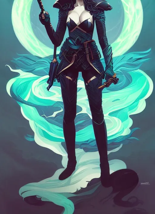 Image similar to style artgerm, joshua middleton, illustration, emily blunt as rune knight wearing green pelt light armor, anime eyes, blue hair, swirling water cosmos, fantasy, dnd, cinematic lighting