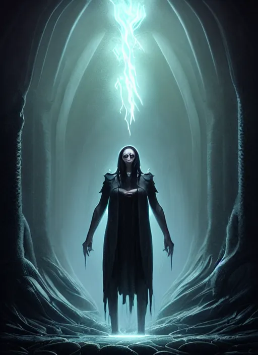 Prompt: a elder god of darkness standing in a dark underground portal! with a beautiful symmetrical face!!! cinematic lightning, murky dusty deep, smoky eyes, isolated, studio lighting by artgerm yuri shwedoff and tom bagshaw