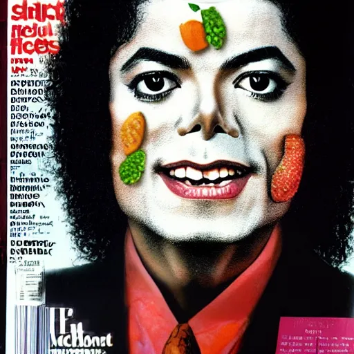 Image similar to michael jackson but his face is made out of fruit. food magazine photo, 8 k