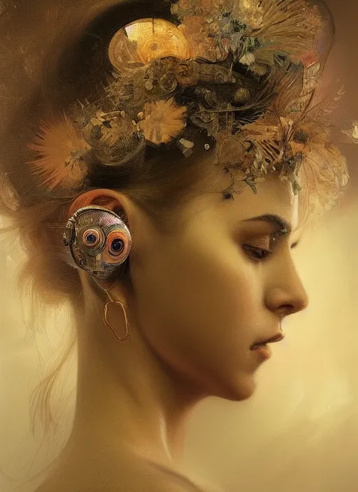 Image similar to a highly detailed photo of very intricate female face portrait, futurism, rococo cyber neon lighting, detailed futuristic fibonacci jewelry, profile posing, hyper photorealistic, trending in pinterest, cinematic, 4 k ultra hd, by denis villeneuve tom anders zorn hans dragan bibin thoma greg rutkowski ismail inceoglu illustrated sand storm alphonse mucha