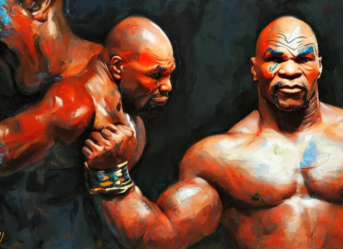 Prompt: a highly detailed beautiful portrait of mike tyson as kratos, by gregory manchess, james gurney, james jean