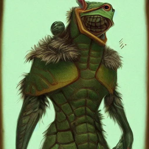 Image similar to anthropomorphic turtle humanoid, carapace, rutkowski, blizzard, winter, night, furs, fantasy