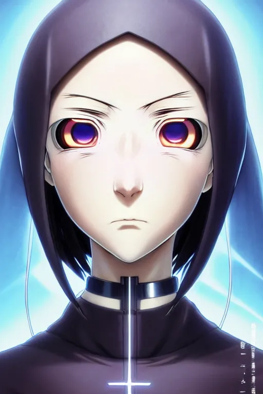 Image similar to portrait Anime cyborg girl in nun clothes, holy church Warhammer 40000, cute-fine-face, white-hair pretty face, realistic shaded Perfect face, fine details. Anime. realistic shaded lighting by Ilya Kuvshinov katsuhiro otomo ghost-in-the-shell, magali villeneuve, artgerm, rutkowski, WLOP Jeremy Lipkin and Giuseppe Dangelico Pino and Michael Garmash and Rob Rey