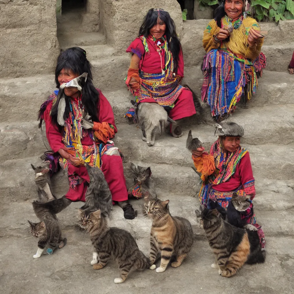 Prompt: inca people with cats