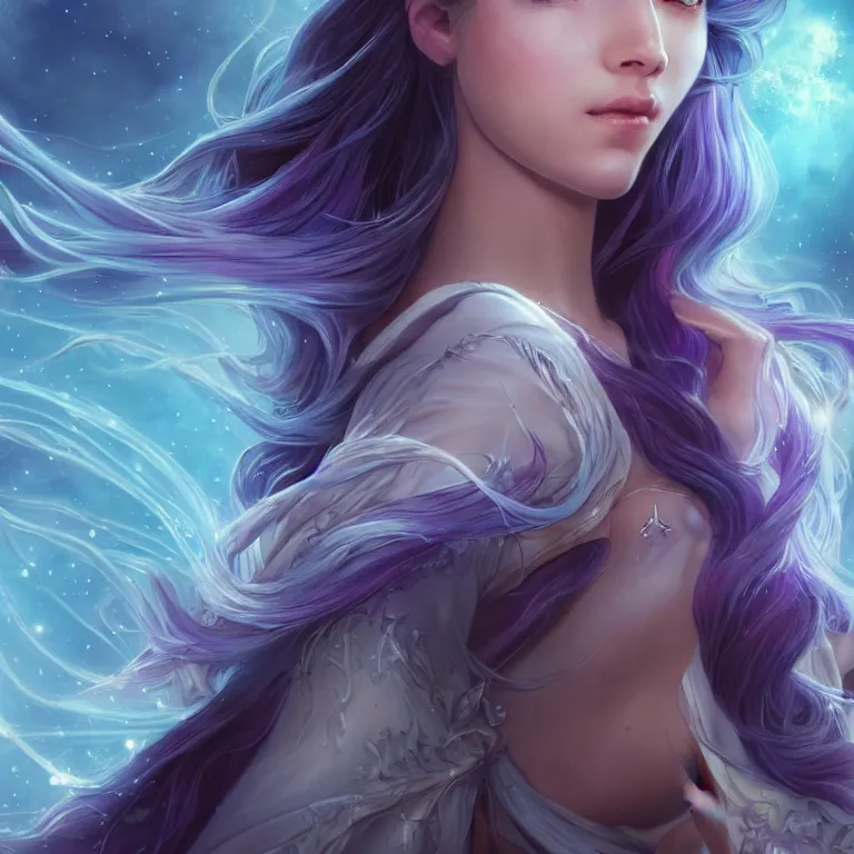 Image similar to beautiful cinematic fantasy poster, a beautiful princess like a disney princess hybrid with flowing illuminated hair, beautiful glowing galaxy eyes, wideshot ultrawide angle epic scale, hybrid from The Elden Ring and art direction by Darius Zawadzki ;by artgerm; wayne reynolds art station; cinematic quality character render; low angle; ultra high quality model; production quality cinema model;