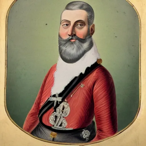 Image similar to portrait of a portuguese emperor, 1 8 0 0 s style, colored, white beard