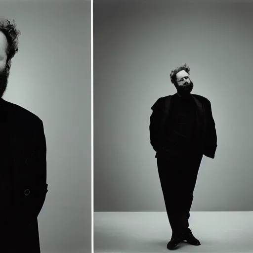 Image similar to a man with a beard and a black jacket, a portrait by John E. Berninger, dribble, neo-expressionism, uhd image, studio portrait, 1990s