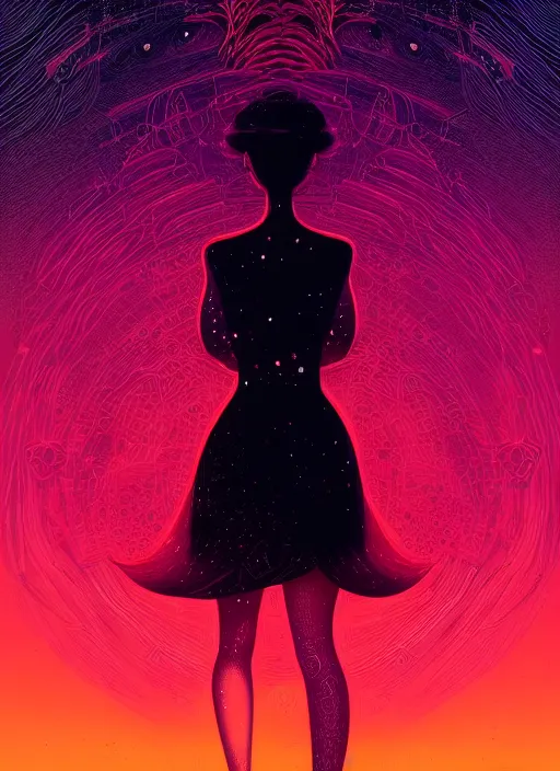 Prompt: sensual beautiful young girl in wearing a little black dress at a bar, dancing in the background, epic scene, by victo ngai, kilian eng vibrant colours, dynamic lighting, digital art, winning award masterpiece, fantastically beautiful, illustration, aesthetically inspired by beksinski and dan mumford, trending on artstation, art by greg rutkowski, 8 k