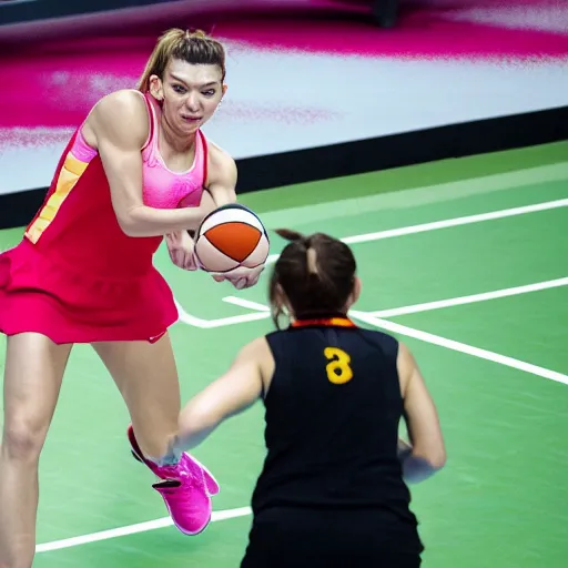 Prompt: Simona Halep playing basketball