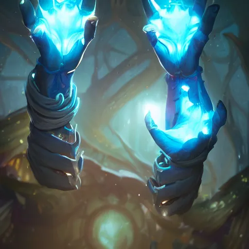 Image similar to glowing magic hands with fingers floating in the air, hands, fingers, fingers, fingers, fingers, fingers, fingers, hands, glowing fingers, blue theme, bright art masterpiece artstation. 8 k, sharp high quality artwork in style of jose daniel cabrera pena and greg rutkowski, concept art by tooth wu, blizzard warcraft artwork, hearthstone card game artwork, human anatomy