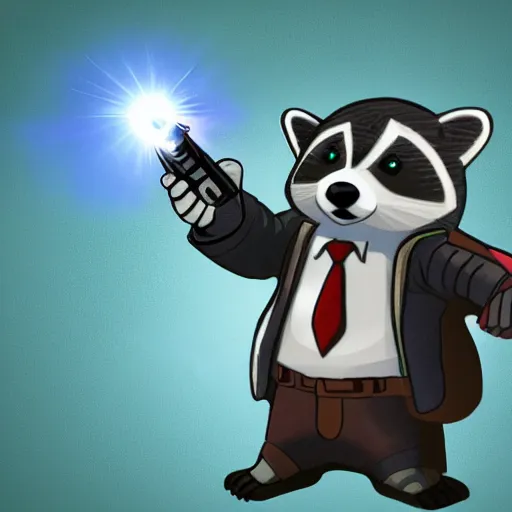 Image similar to racoon holding a laser gun, digital art , centred award winning 4K