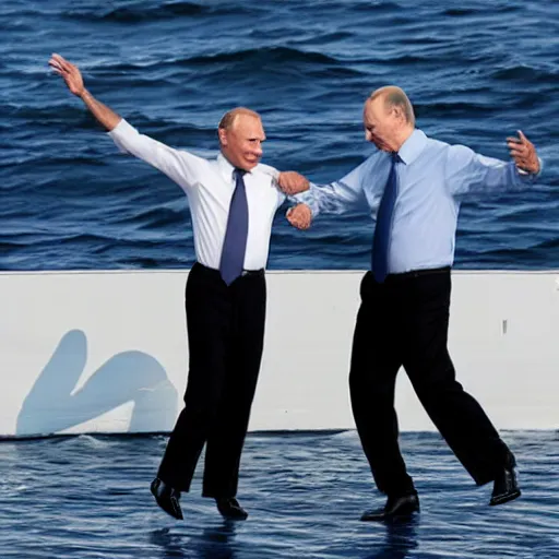 Image similar to biden and putin dancing on the ocean