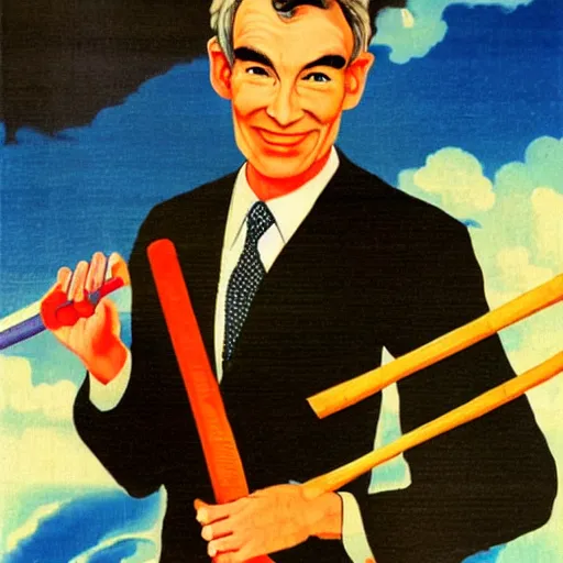 Image similar to chinese propaganda poster of bill nye holding a pickaxe, oil painting