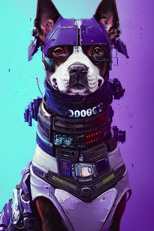 Prompt: a beautiful portrait of a cute cyberpunk dog by sandra chevrier and, greg rutkowski and wlop, purple blue color scheme, high key lighting, volumetric light, digital art, highly detailed, fine detail, intricate, ornate, complex, octane render, unreal engine, photorealistic