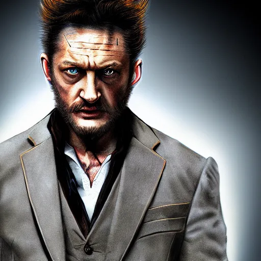 Image similar to Tom Hardy as wolverine in his suit Digital art 4K quality Photorealism