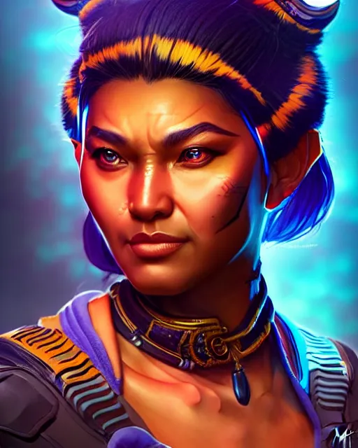 Image similar to The Tiger Queen as an Apex Legends character digital illustration portrait design by, Mark Brooks detailed, soft lighting