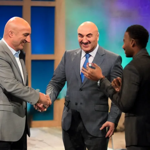 Image similar to Kevin O'Leary happy, shaking hands, in Shark Tank (2016)