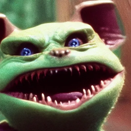 Image similar to a film still of gremlin grinning evily with a scar on its face in star wars realistic, detailed