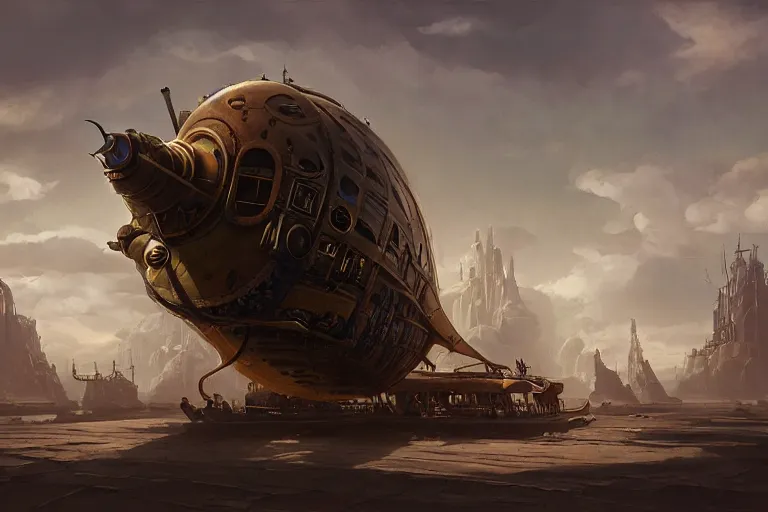 Prompt: steampunk zeppelin, concept art, highly detailed, artstation, trending, sharp focus, cinematic lighting by feng zhu, shaddy safadi, noah bradley, tyler edlin, jordan grimmer, darek zabrocki, neil blevins, tuomas korpi