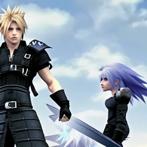 Image similar to Final Fantasy 7 pre-rendered cutscene starring Jesse Eisenberg as Cloud Strife