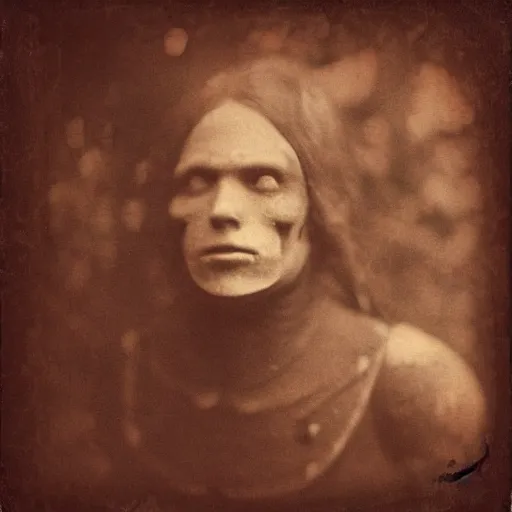 Prompt: “Early 1900s daguerreotype, robot zombie in the forest, hyper realistic, by Steven Rhodes, shallow depth of field, sepia, eerie, macabre, scratches and burns on film, horror, cinematic, photorealistic, highly detailed”