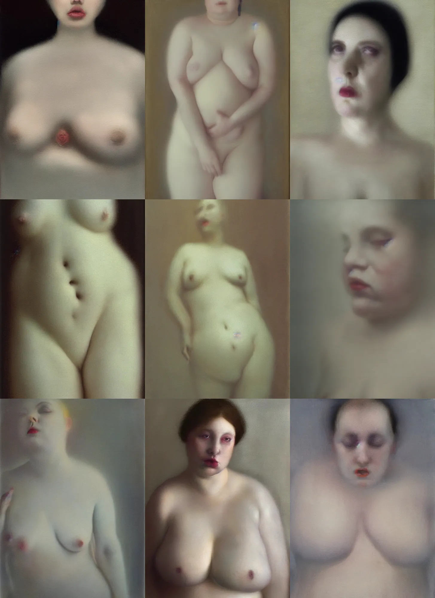 Prompt: out of focus photorealistic portrait of a woman's pale fat belly by sarah moon, very blurry, translucent white skin, foggy, closeup!!!!