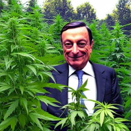 Prompt: Mario Draghi becomes a hemp farmer growing weed with snoop Dogg