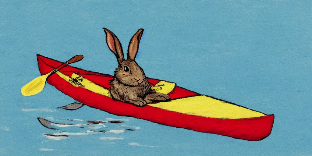 Image similar to a rabbit paddling a kayak, in the style of Zorn