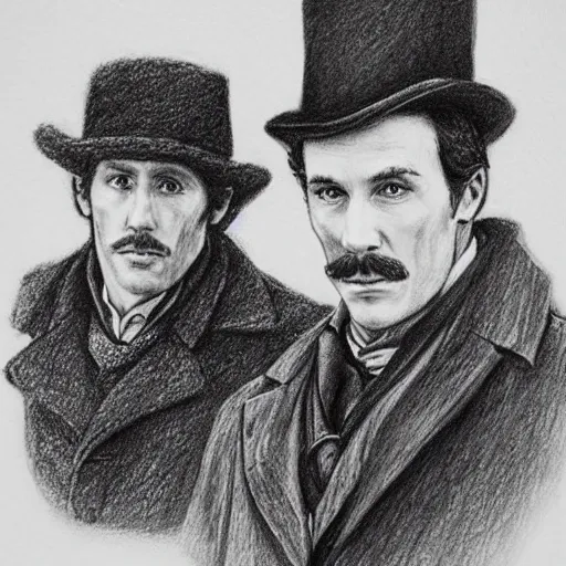 Image similar to pencil sketch portrait of sherlock holmes and dr. watson, the adventure of the speckled band