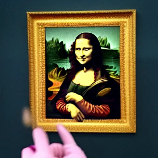 Prompt: Mona Lisa made out of Wonka nerds