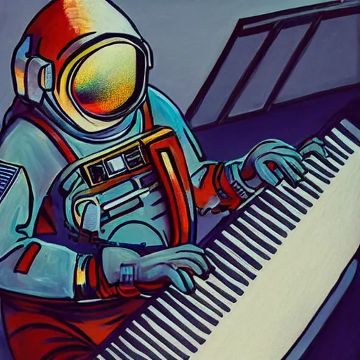 Image similar to astronaut playing keyboard by pascal blanche