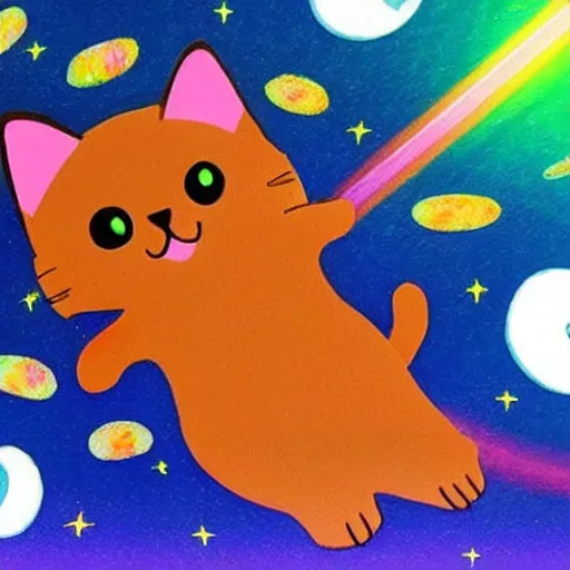 Image similar to cat with a poptart body flying through space pooping rainbows