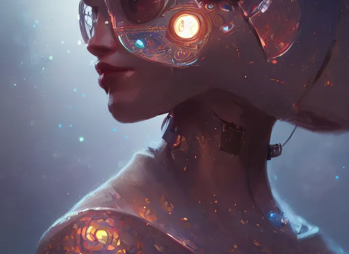 Image similar to portrait _ of a beautiful magic robot character design fantasy intricate _ cinematic _ lighting _ highly _ detailed _ digital _ painting _ artstation by wlop