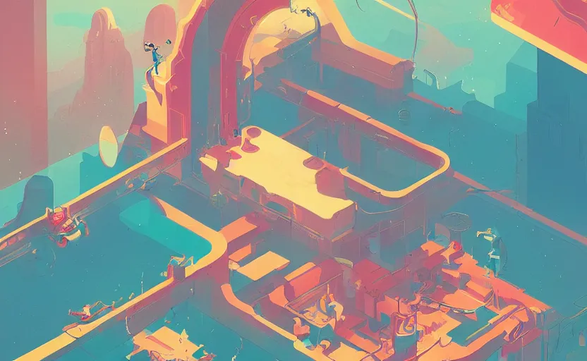 Prompt: imagination, james gilleard, moebius, print, game art