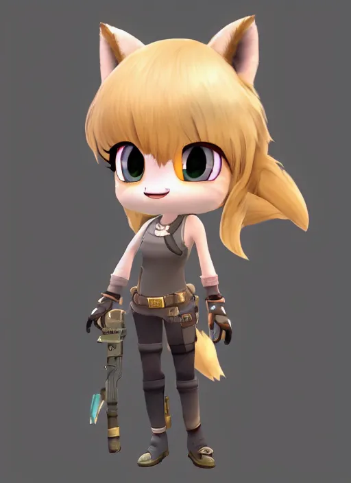 Image similar to female furry mini cute style, character adoptable, highly detailed, rendered, ray - tracing, cgi animated, 3 d demo reel avatar, style of maple story and zootopia, maple story gun girl, fox from league of legends chibi, soft shade, soft lighting