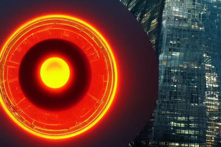 Prompt: a photo of the eye of sauron on top of trump tower, digital art, 8k, UHD