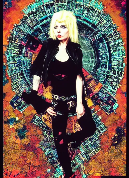 Image similar to cute punk goth fashion fractal young Debbie Harry posing by Zhang Jingna, punk poster art by Victor Moscoso Dan Mumford Kilian Eng Hannah Jeffrey Smith Rick Griffin Alphonse Mucha Gustav Klimt Ayami Kojima Amano Charlie Bowater