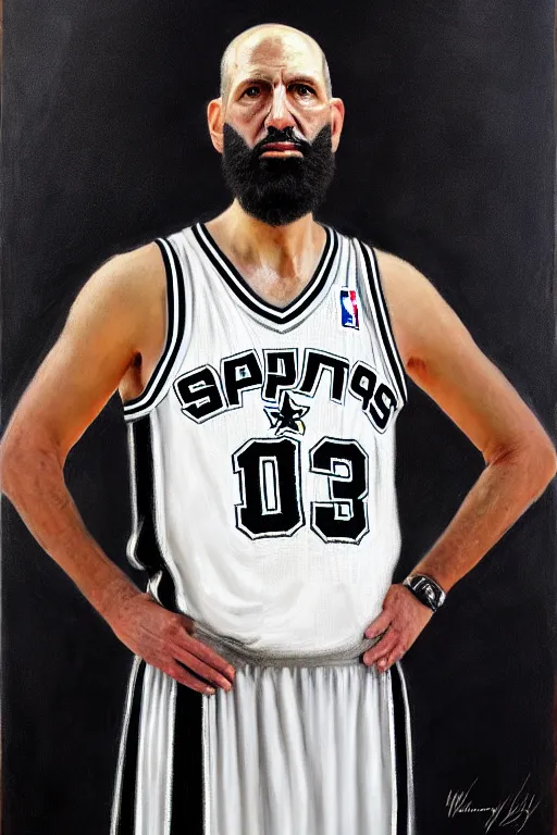 Image similar to full body portrait of the dictator of the san antonio spurs, 1 8 8 9, in full military garb, silver, black, white, greg popovich, oil on canvas by william sidney mount, trending on artstation