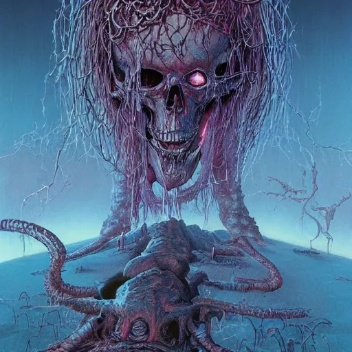 Prompt: Death metal cover art by Wayne Barlowe and Gigger and Bill Ellis, trending on artstation